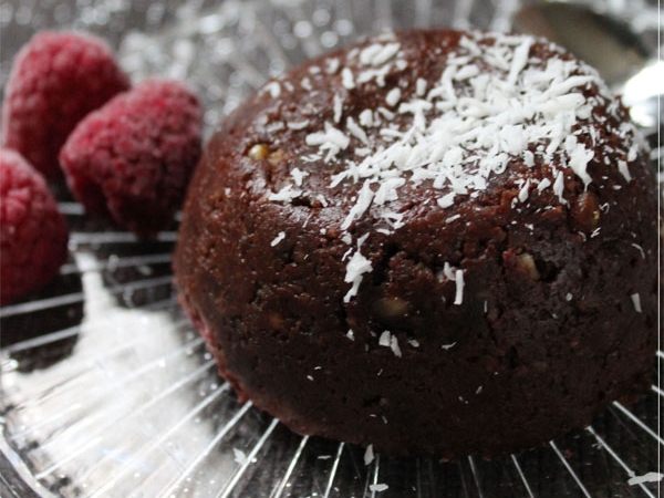 Brownie cru coeur coulant : framboise et gingembre